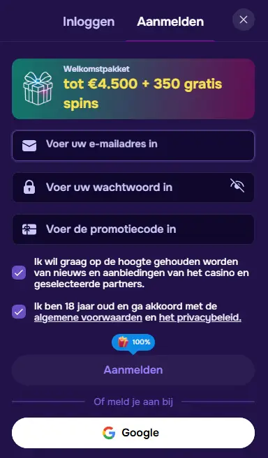 Registreren bij SpinJoys Casino